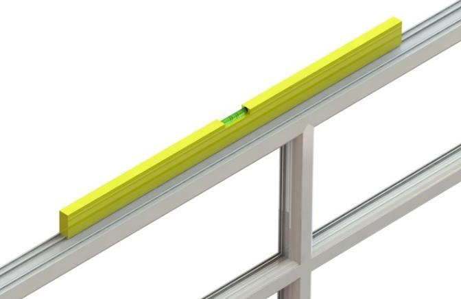 Liniar provides a report detailing the height required whenever a wall pivot rail is used. Check level Use a spirit level and level up if necessary before the eaves beams are fitted.