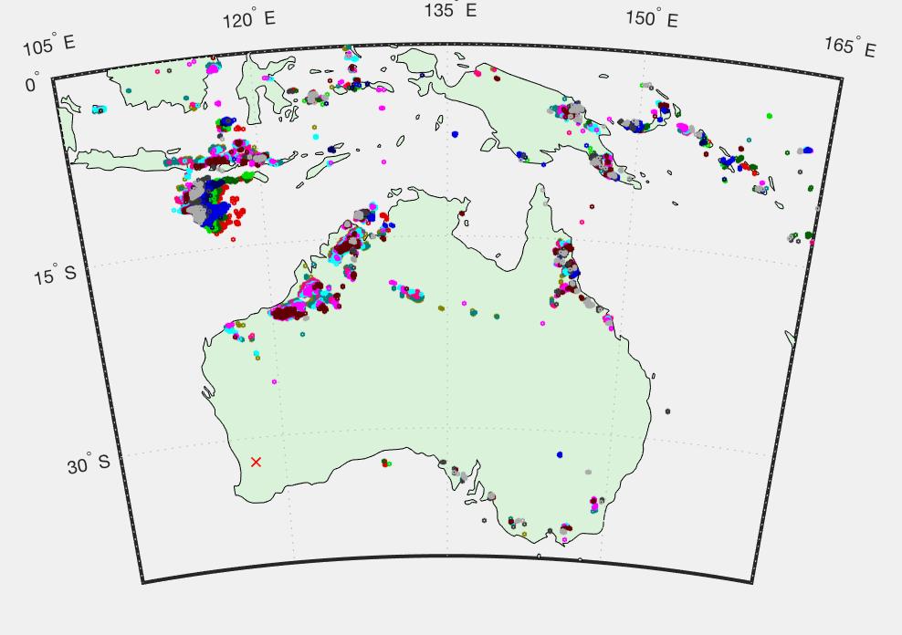 Figure 1: Map showing lightning strikes occurring during profile AMT survey (red cross).