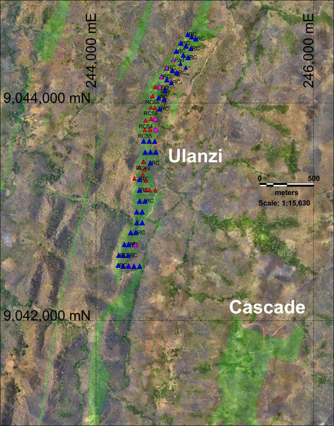 Ulanzi Prospect cont d New discovery with consistent grade and thickness over 5.