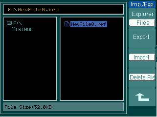 1. Import and Export Switch to external memory and select Internal location. Then, press REF Imp. /Exp. and enter the following interface.