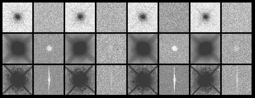 Figure 5: Mosaic of 100x100 pixel subsections from images taken with the detector at ambient temperature, shown with an inverted greyscale stretch.