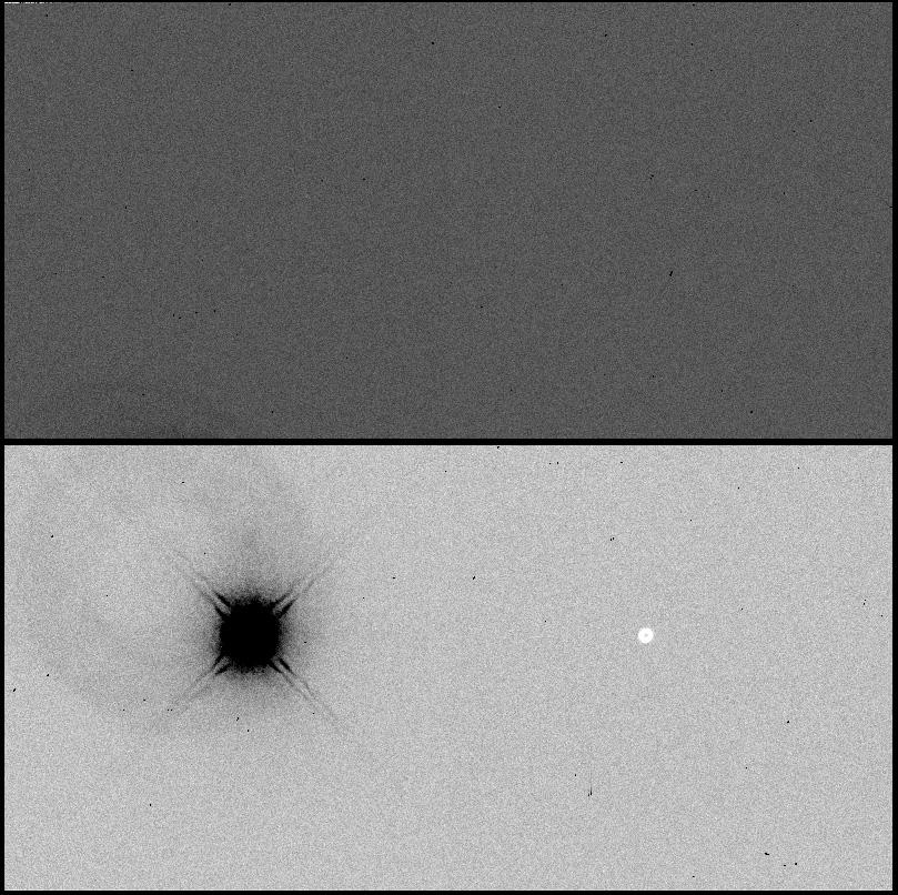 deliberately saturated to ~100x the level of the first image. The second program was run on March 11, 2008, with the detector at the nominal operating temperature of ~-83 C.