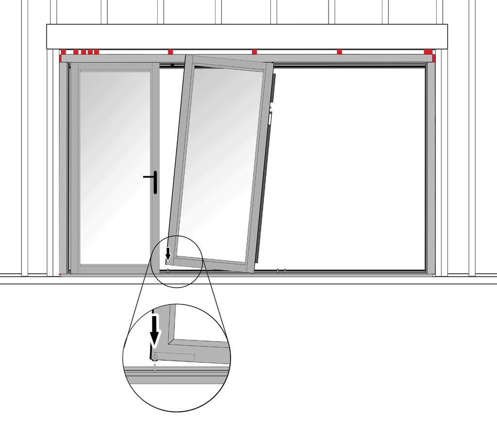 Section 5: Installing the Sliding Panels 13 Note: Install sliding panel(s) with lock keeps next to swing door(s).