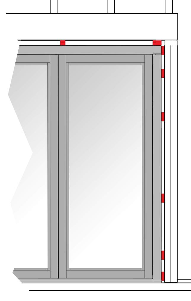 Close swing door(s). 2. Slide jamb toward swing door until it is snug up against swing door. 3. Shim between jamb and rough opening framing. 4.