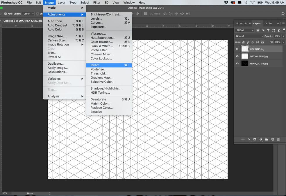 STRUCTURAL CONSTELLATIONS #1Photoshop Demo_b 3. INVERT GRIDS 3 Files are stacked in layers.
