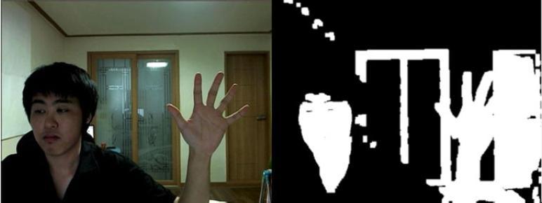 Thresholding will produce a binary image with all pixels of 1 representing the hand.