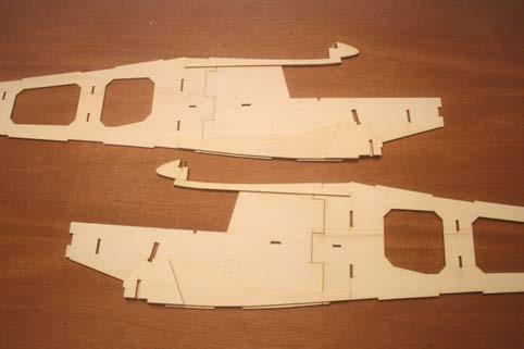 Sand the outside edges round. Leave the other edges square. Building the Fuselage: 9...Assemble the RIGHT fuselage side using parts F-1R and F-2.