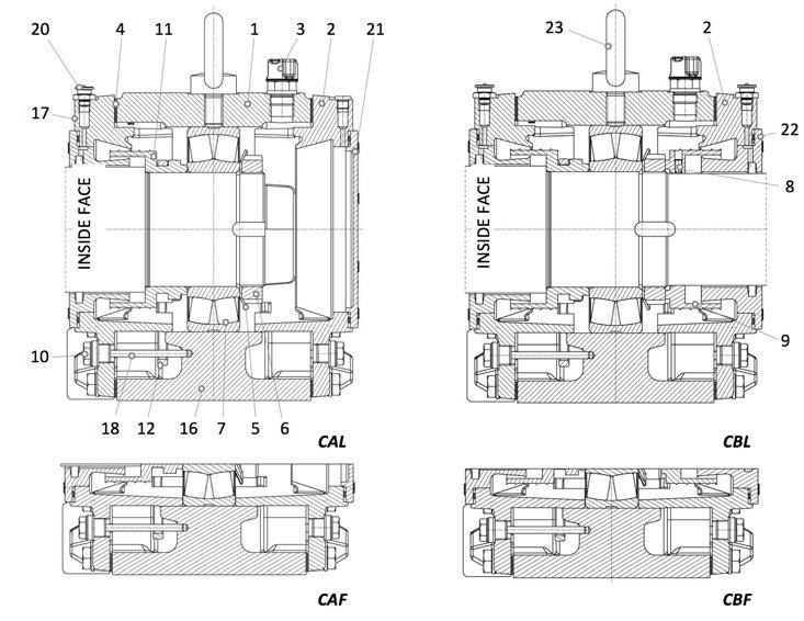 Assembly, servicing and maintenance instructions 1. Types of housing with oil-lubricated pillow block Single locking Dual opening 1. Upper part of housing 2.