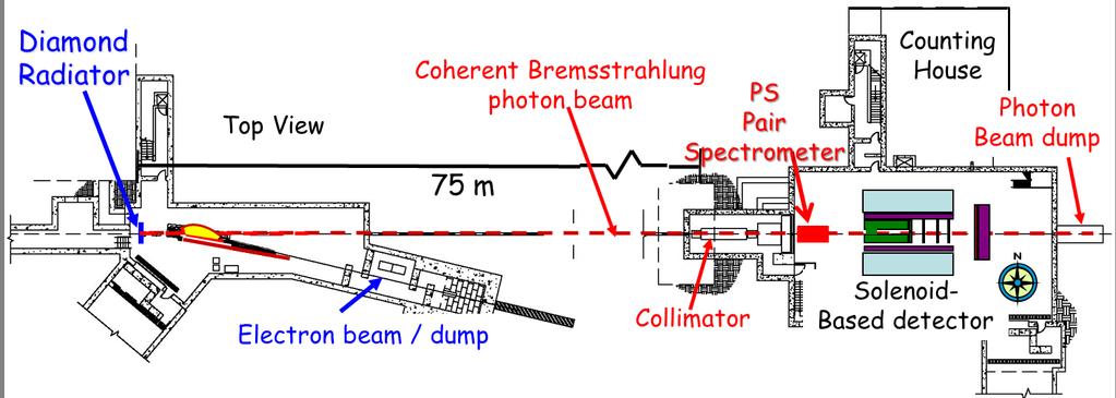 Beamline Tagger Magnet Hodoscope (TAGH), µ-scope (TAHM) γ-polarimeter 12 GeV e beam 0.05 2.2 µa 20 µm diamond: coherent <25 µrad Collimation r <1.8 mm at 80 m Coherent peak 8.4 9.0 GeV P 40% 2.