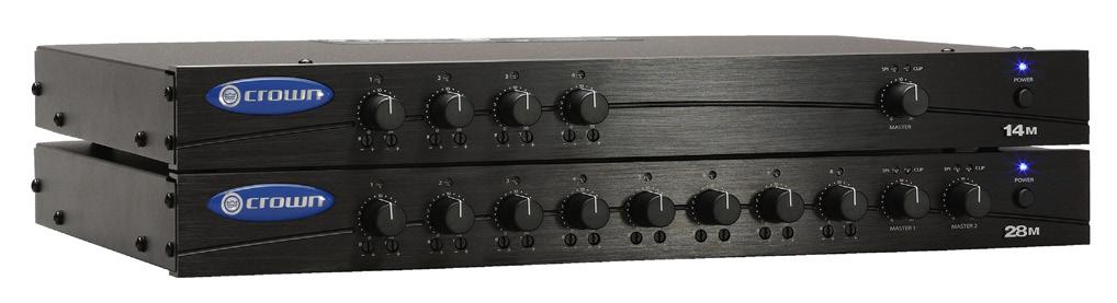 COMMERCIAL AUDIO 14M, 28M ADAPTABLE 4 or 8 inputs, 1 or 2 output channels Ideal for commercial and industrial use Balanced Phoenix-type mic/line inputs; RCA inputs Balanced