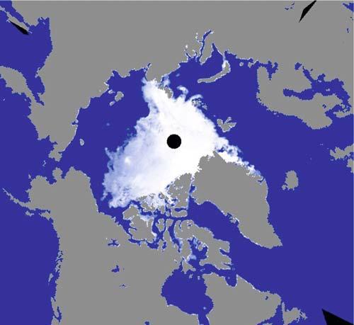 1. Prolog: The Big Guns of Kugluktuk FIGURE 1.1. Satellite view of the Arctic ice coverage. On 15 August 2007, the area covered by the Arctic ice sheet reached its lowest ever recorded value of 5.