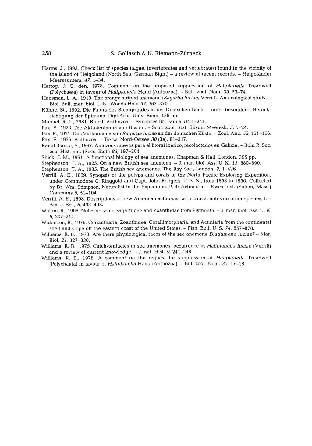 258 S. Gollasch & K. Riemann-Ziirneck Harms, J:, 1993.