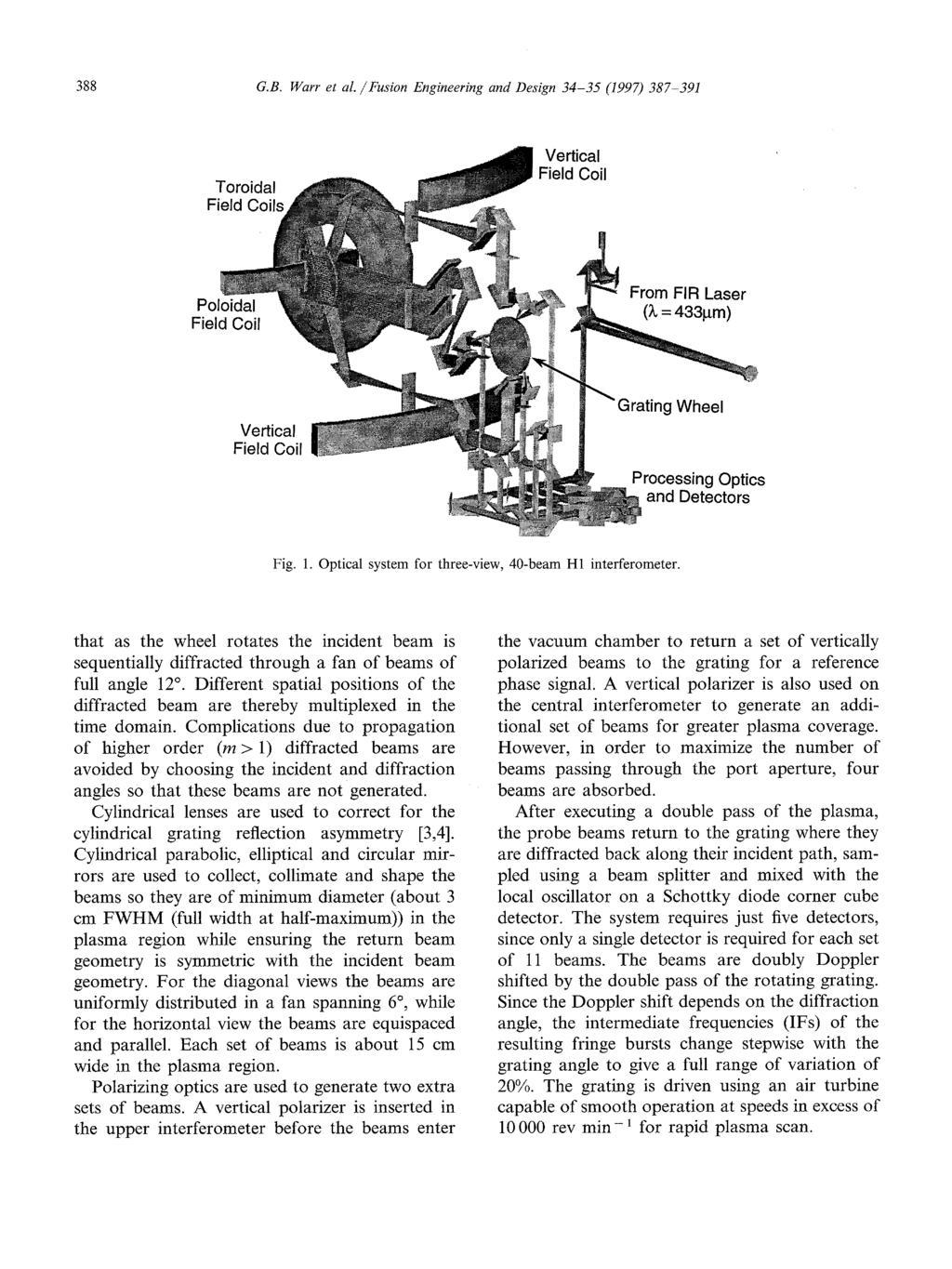 388 G.B. Warr et al /Fusion Engineering and Design 34-35 (1997) 387 391 Fi Pol Fiel~ Fig. 1. Optical system for three-view, 4-beam H1 interferometer.