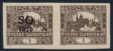 Czechoslovakia items with dramatic double printing on Scott #23 block of four, #3 block of four and #2 vertical pair.