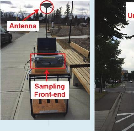 FIGURE Data collection setup (left) and suburban multipath environment, University of Calgary (right) Kinematic test isfy the overall probability of false alarm around and 2-8,.6 - and.