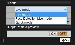 Focusing Using Live Mode Select [Live mode] or [FlexiZone Single] from the list box. Click the [ON] button. The AF point appears.