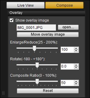 Move the camera and subject to compose your picture. You cannot use the Overlaid Display function in the [Zoom View] window.