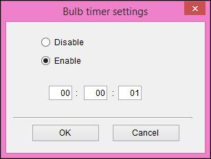 Follow the procedure of step and step for " Live View " (p.0). Select [Bulb timer settings] in the [ menu]. The [Bulb timer settings] window appears. Specify settings. Select [Enable].