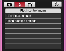 5 Click [Flash function settings]. Flash control menu 6 The [Flash function settings] window appears. Select [Raise built-in flash] to use the built-in flash on 7D Mk II. Specify settings.
