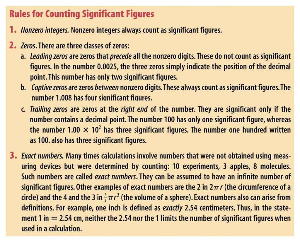 Significant Figures in Calculations: 1) Multiplication and Division: The number of significant figures of a result is equal to the smallest number of significant figures in any factor or divisor.