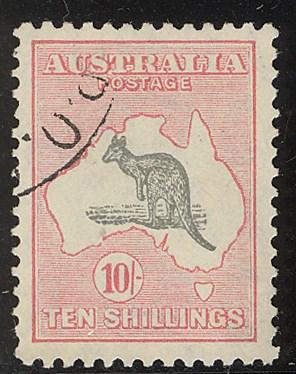 10/- GREY AND PINK SG136, C of A watermark used, one cancel only although slightly heavy, a very good and sound stamp for a silly price.$69.00 15.