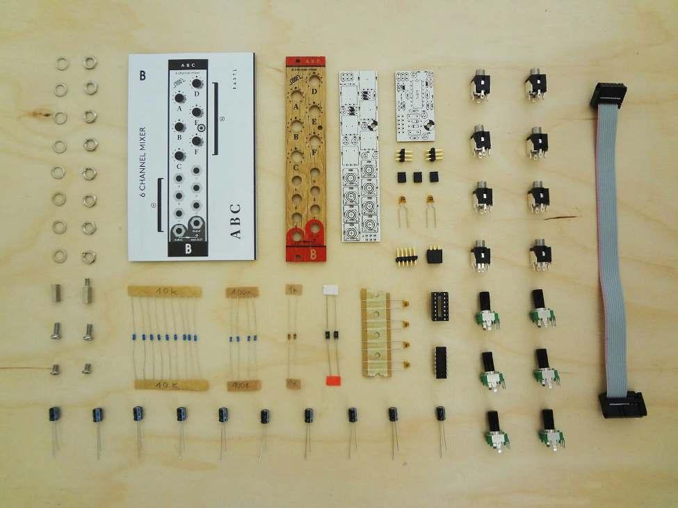 BOM BILL OF MATERIALS 4 x 100k resistor 2 x 1N4007 diodes 1 x nut - nut spacer 9 x 10k resistor 6 x 100k log pots 1 x nut - screw spacer 2 x 1k resistor 1 x 2x11pin male pinheader 8 x jack washers 4