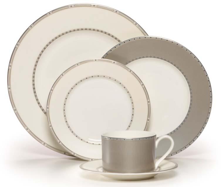 Mikasa Lynden Lynden 2013. Lifetime Brands, Inc. All rights reserved. Mikasa Lynden dinnerware features an intricate platinum band with subtle black accents.