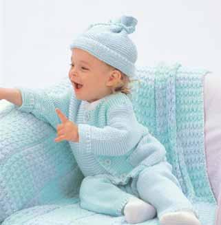 EASY SET WITH BLANKET SIZES CARDIGAN Chest measurement 6 mos 17 ins [43 cm ] 12 mos 19 ins [48 cm ] 18 mos 21 ins [53.5 cm ] 2 yrs 21½ ins [54.