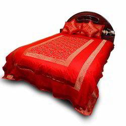 SILK BED COVERS 5 Piece Jaipuri Silk Double Bed Cover Set 205 Embroidered Style Silk Double Bed