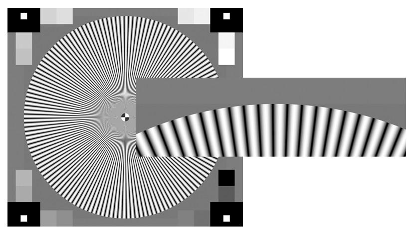 Figure 5: Detailed view shows the modulation of the siemens star The captured image is evaluated using a special analysis software and an excel spreadsheet.