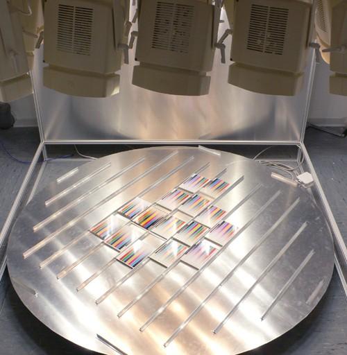 The light fading unit consists of 25 devices, each with 150 W output arranged in an array of 5 by 5 and surrounded by aluminum plates to achieve a uniform illuminance.