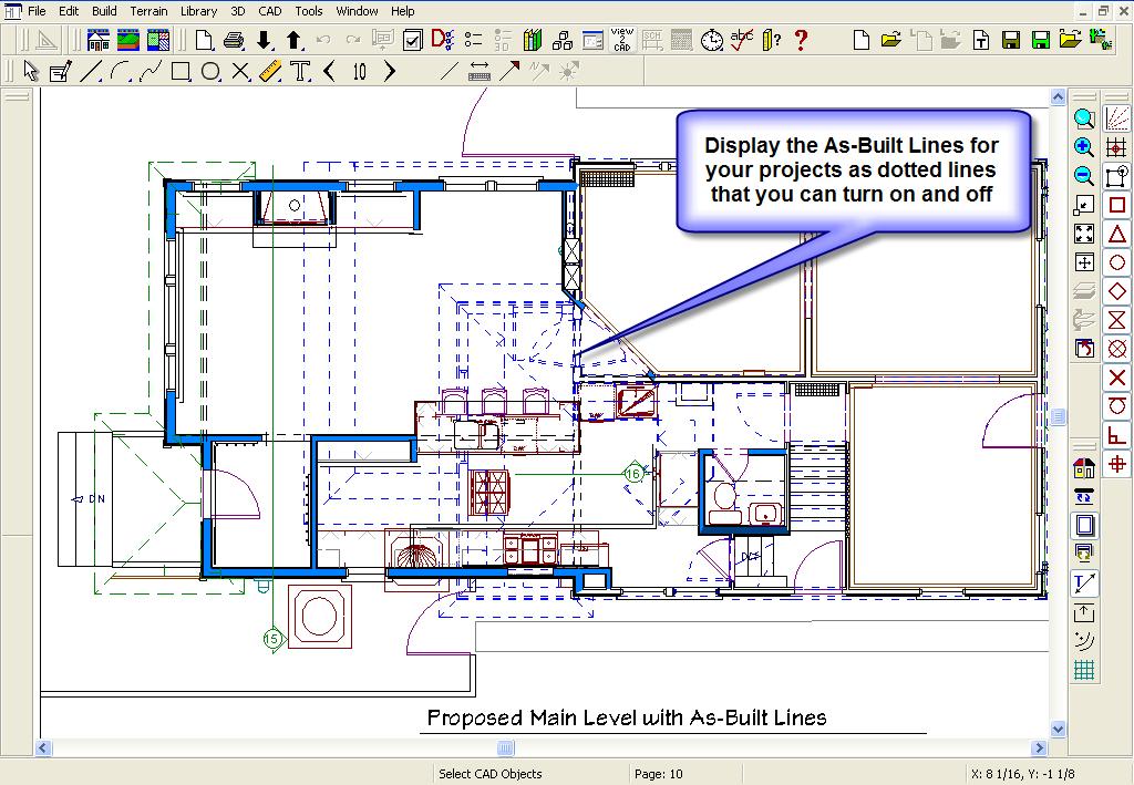 Detailed As-Built Versus New Plan Dotted Lines If the plan you are working on requires a very detailed As-Built Demo plan you may want to consider doing a 2D CAD dotted line layover of the original