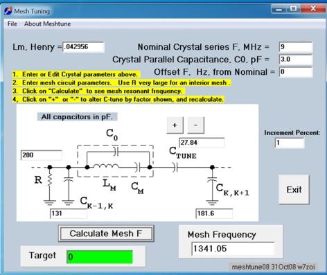 This program will it allow meshes to be tuned above an initial frequency and will accommodate crystals that are offset in frequency from a group. An Exact solution.