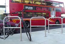 stainless steel - bright or satin polished plastic coated finish bolt down or root fixed ZENITH satin polished stainless steel installed in LB Hammersmith signage pg 276 stainless steel cycle stands