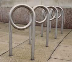 The compact Hoop cycle stand is available in galvanised steel, galvanised and plastic coated steel, and stainless steel.