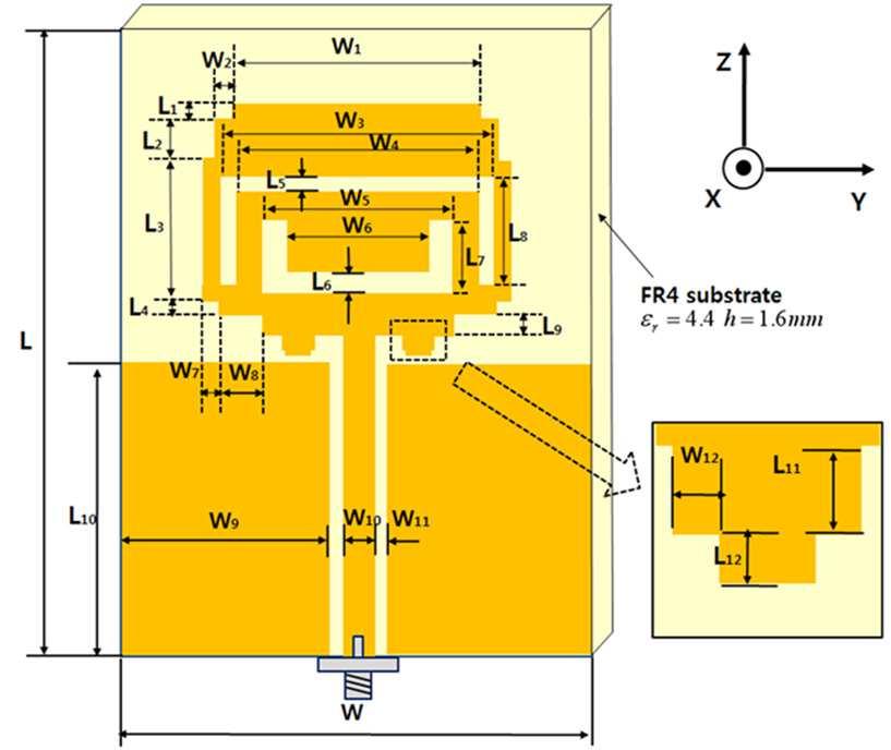 232 Ultra Wideband Communications: Novel Trends Antennas and Propagation of 3.15~3.79GHz and 5.13~5.85GHz. Firstly, we present the basic structure for the proposed antenna in section 2.