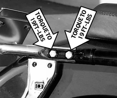 12)Place one supplied 1/4 x1/8 spacer under the lower mounting hole. Follow directions below per your model motorcycle. Tighten all mounting hardware to specs shown in Figure #6.