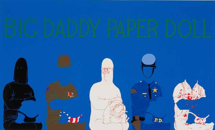 May Stevens, Big Daddy Paper Doll, 1971, Serigraph on paper.