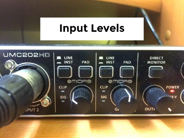 Last, adjust the input levels on the USB Interface so it sounds good in your headphones.