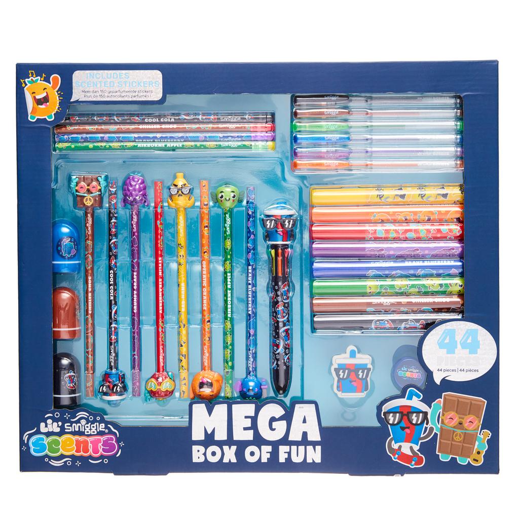 SMIGGLE LITTLE SCENTS MEGA BOX OF FUN The ultimate gift for any stationery lover or budding artists from the world s hottest stationery brand Smiggle Contains 44 fruity pieces of fun Lil Smiggle