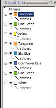 6. To change the colors of the design, left click on the first color listed (Tangerine) on the Object Tree.