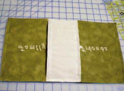 1 2 yard of mediumweight green fabric 4 x the fabric width strip of cream fabric Temporary spray adhesive Thread: coordinating serger and embroidery (optional) Embroidery lettering design (optional)