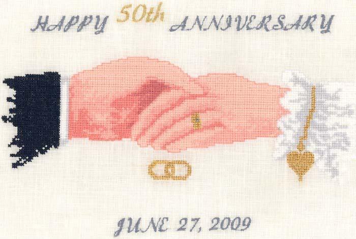 Wedded Hands #6622 16 ct 83 x 233mm (3.25 x 9.15 ) #6623 18 ct 77 x 217mm (3.03 x 8.54 ) Total Stitches - 51,308 Personalized lettering illustrated here is for positioning purposes only.