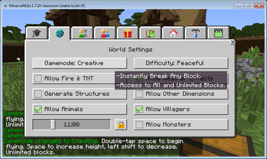 Teacher tasks Set gamemode to creative The next step is designed for creative