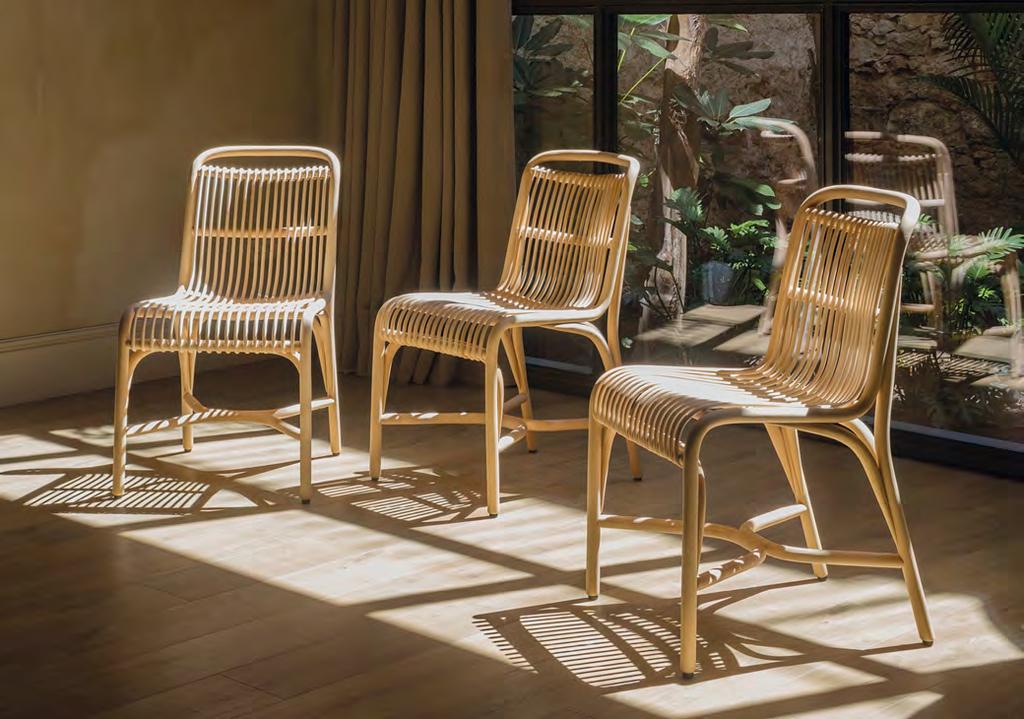 Gata Expormim Chair with structure made miguel milá & gonzalo milà, 2017 of peeled natural rattan 28 mm/1.1 in diameter. Seat and backrest manufactured with peeled natural rattan 10 mm/0.