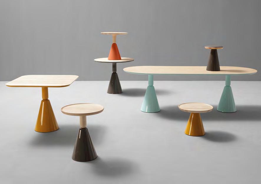 Pion Sancal As her first creation for Sancal, Ionna Vautrin has designed a colourful trio of two tables and a stool inspired by chess pieces.