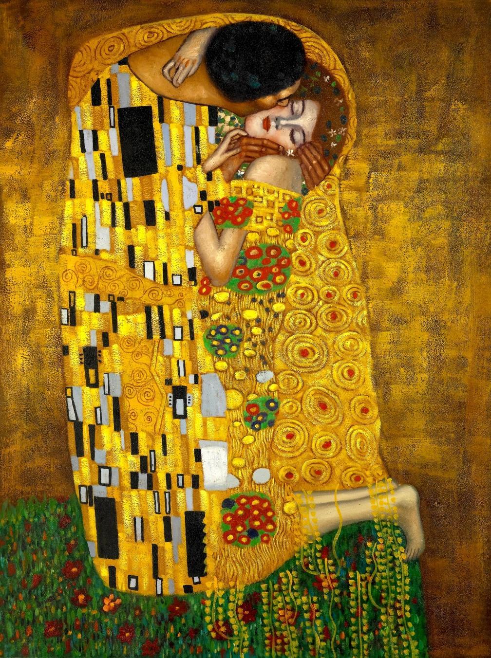 THE KISS BY GUSTAV KLIMT (1907-1908) The picture is painted in oils and coated with paper-thin pieces of