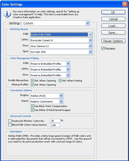 Software Settings Match colour space settings in software to