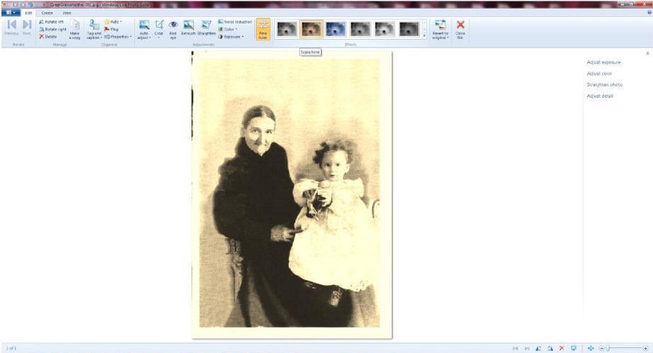 Scan your photo and open it in your Windows live photo gallery or other editing software.
