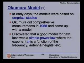 (Refer Slide Time: 00:13:07 min) We now move on to the most popular model which is the Okumura Model proposed by a Japanese enthusiast Okumura.